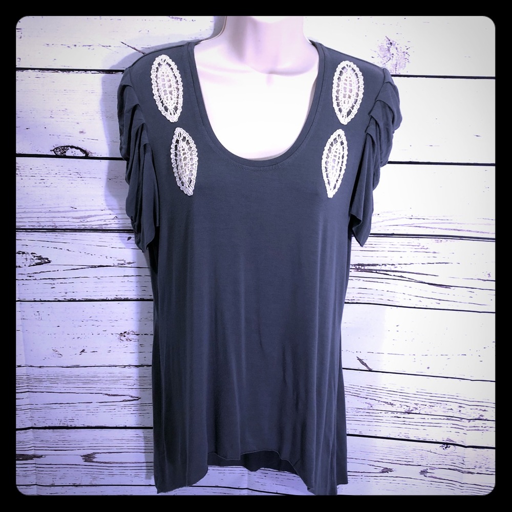 Walter Baker Grey Short Sleeved Top: Ivory Lace